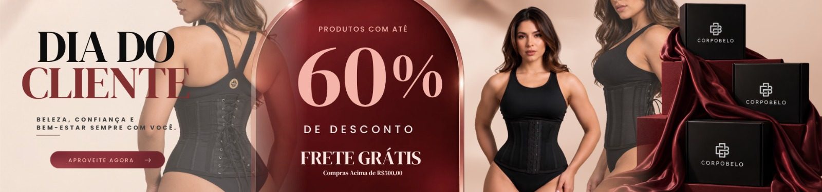 Banner do site da Corpo Belo: Dia do Cliente, 60% de desconto