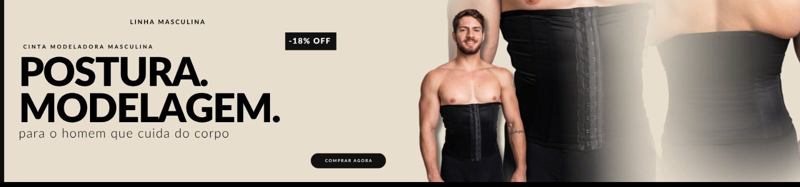 Banner do site da Corpo Belo: Postura e modelagem, linha masculina